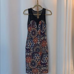 Sheer top and back mosaic mini dress